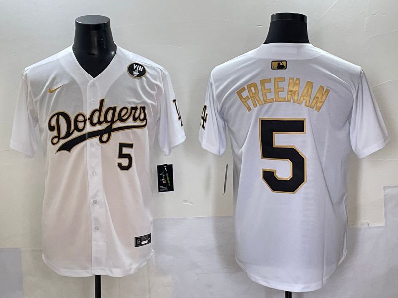Men 2025 Los Angeles Dodgers #5 Freeman White Gold Nike MLB Jersey style 6276